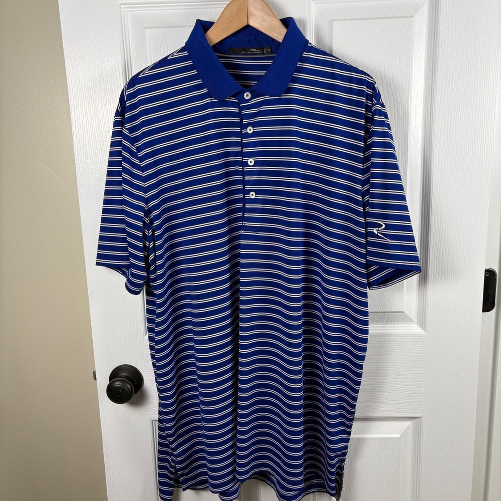 RLX Ralph Lauren Men's Golf Polo Shirt Blue‎ Stripe Performance Fabric Size XXL - Picture 2 of 7